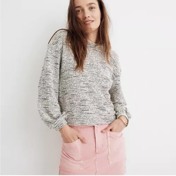MADEWELL TEXTURE & THREAD BUBBLE SLEEVE TEXTURED LONG SLEEVE TOP WHITE BLACK - Picture 1 of 5